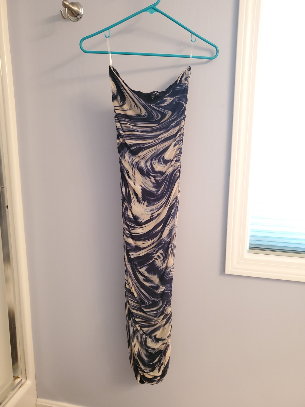 See You Monday Navy and Cream Swirl Strapless Dress